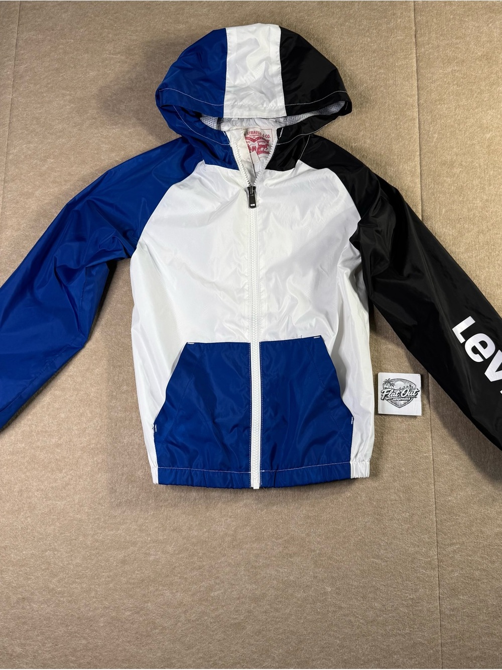 Levi’s Kids Blue White Black Colorblock Hooded Windbreaker Small 8-10